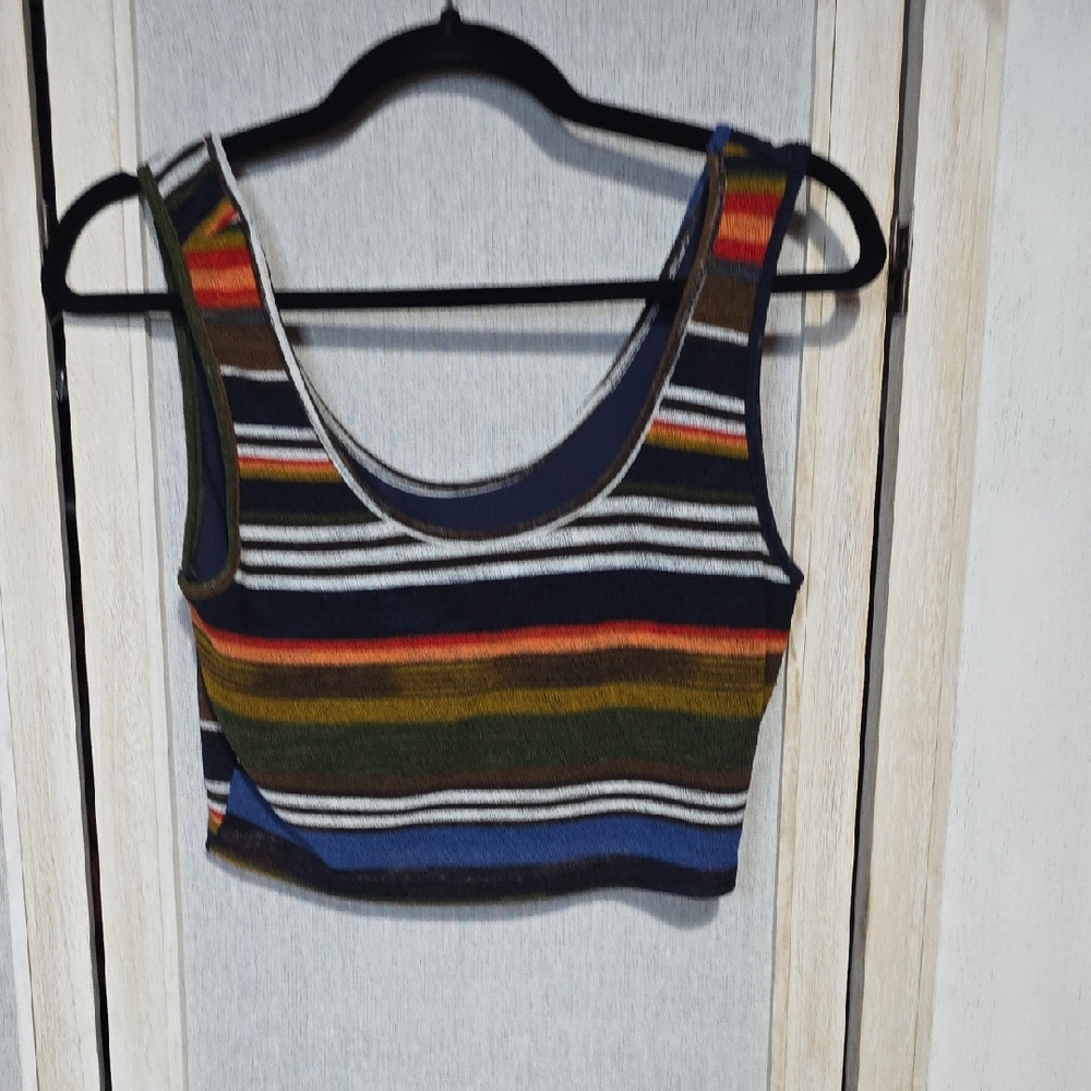 Wild Honey Womens Multi Color Striped Scoop Neck Sleeveless Knit Crop Top Size M
